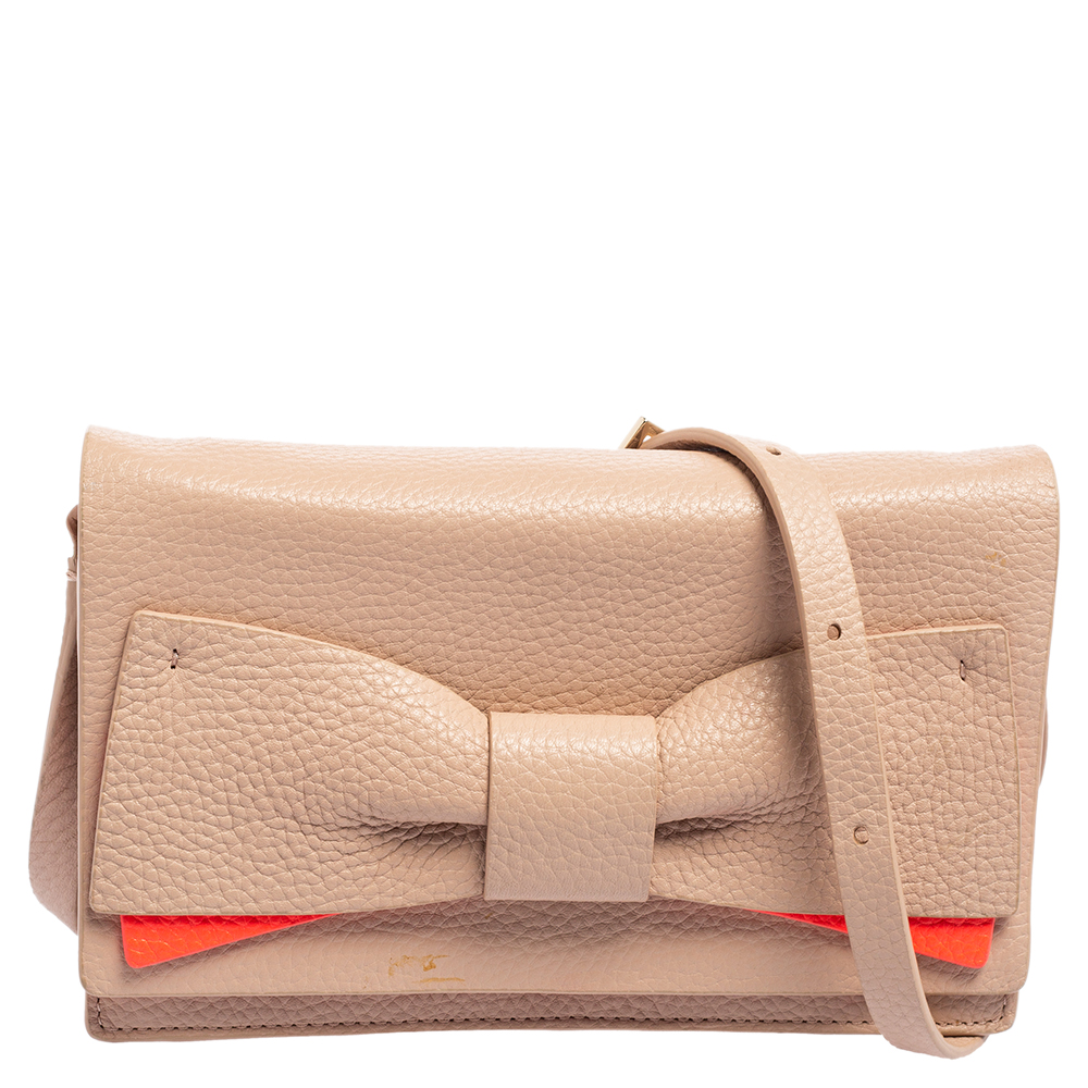 Kate Spade Light Pink Leather Bow Flap Shoulder Bag